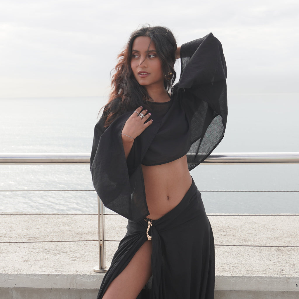The Phoenix set, sheer black cotton beachwear by Nonza, made in France