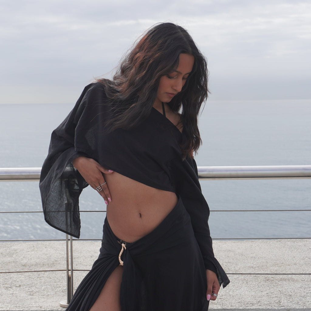 The Phoenix set, sheer black cotton beachwear by Nonza, made in France