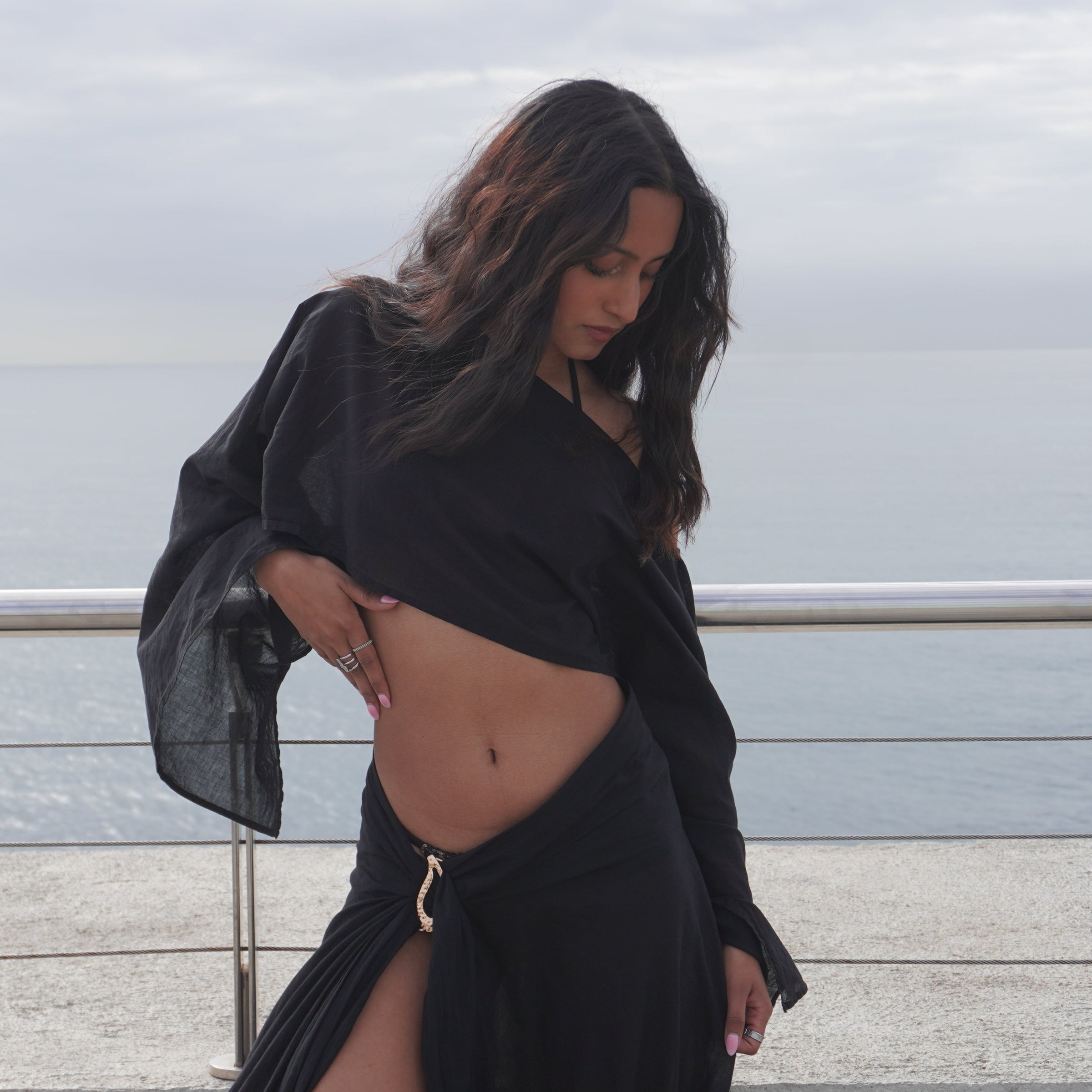 The Phoenix set, sheer black cotton beachwear by Nonza, made in France